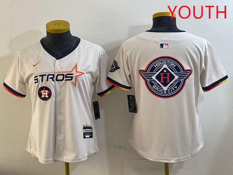 Youth Houston Astros Blank Cream Three generations Joint Name 2025 Nike MLB Jersey style 41029